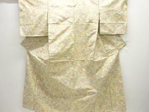 アンティーク　草花模様織り出し手織り紬着物